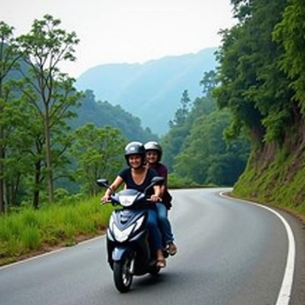 Khach du lich phuot bang xe may tren tuyen duong dep kham pha vuon quoc gia Ba Vi