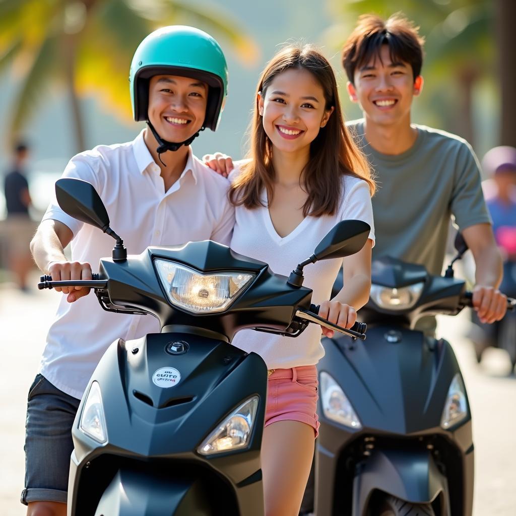 Du khach thue xe may tai Nha Trang tu GOMOTO, xe moi giao tan noi